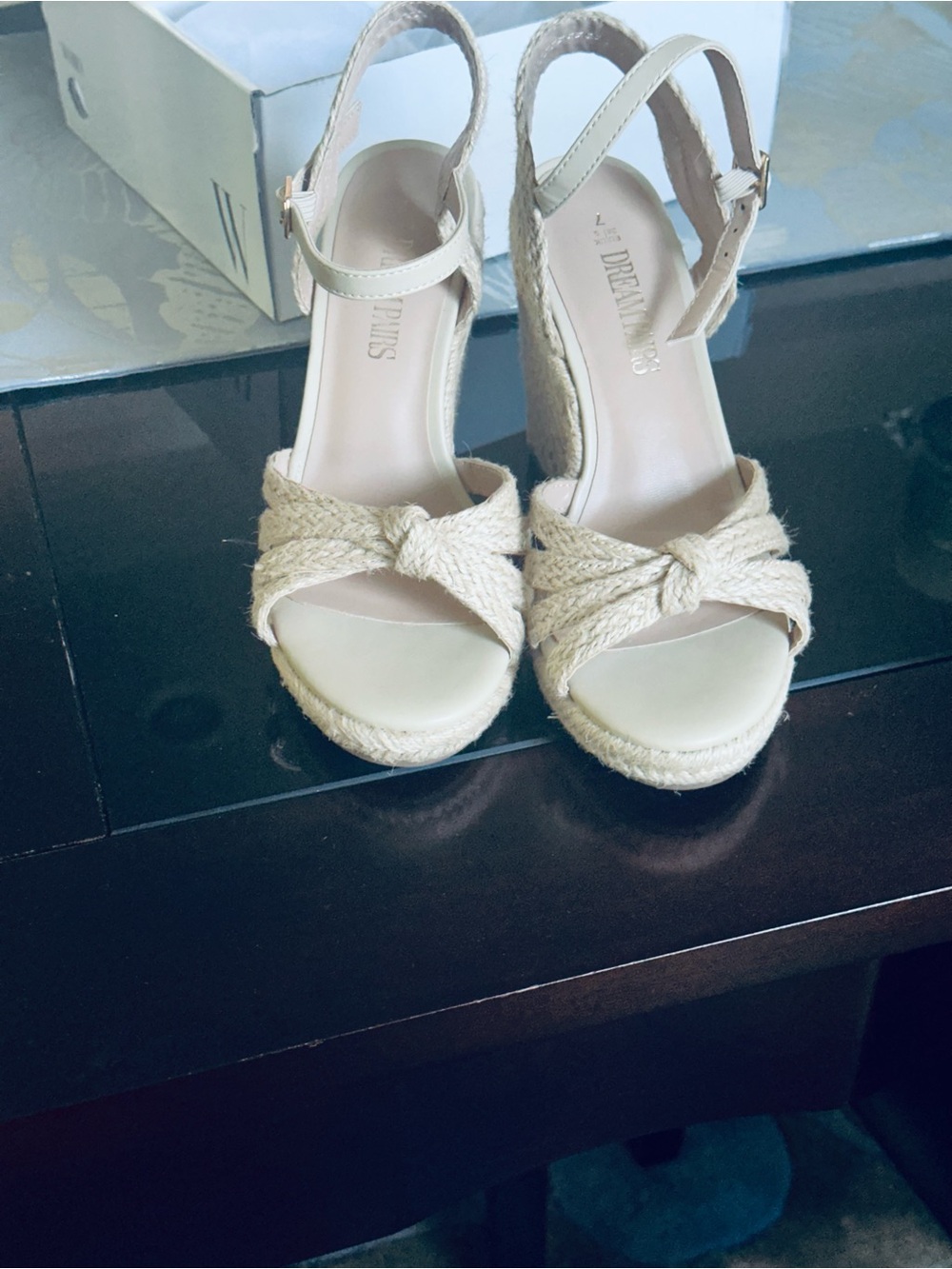 Dream Pairs Cream Espadrille Wedge Sandals with Rope Knot Detail NEW Never Worn